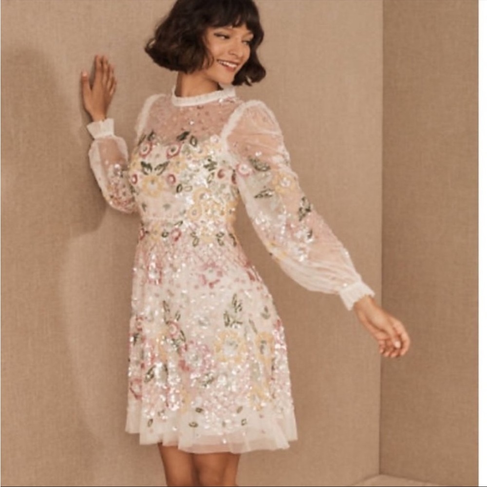 BHLDN Rosalie Sequined Long Sleeved Dress NWT
